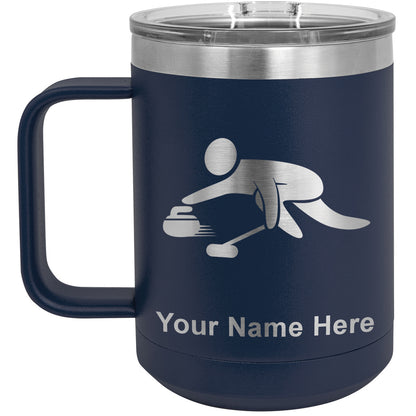 15oz Vacuum Insulated Coffee Mug, Curling Figure, Personalized Engraving Included