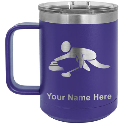 15oz Vacuum Insulated Coffee Mug, Curling Figure, Personalized Engraving Included