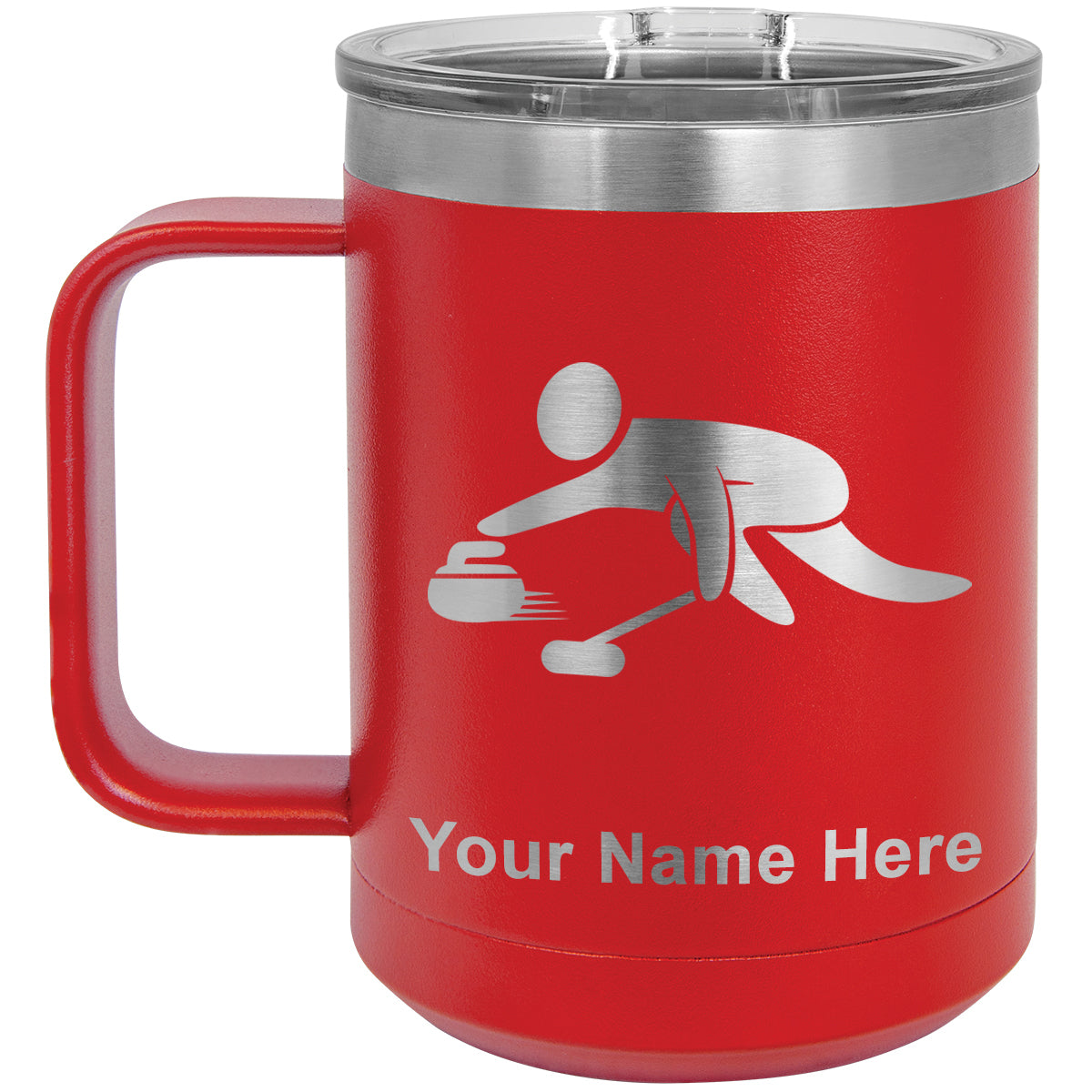 15oz Vacuum Insulated Coffee Mug, Curling Figure, Personalized Engraving Included