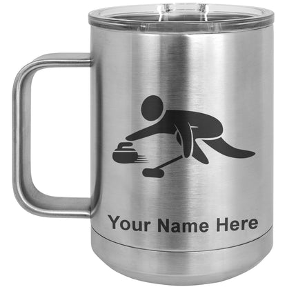 15oz Vacuum Insulated Coffee Mug, Curling Figure, Personalized Engraving Included