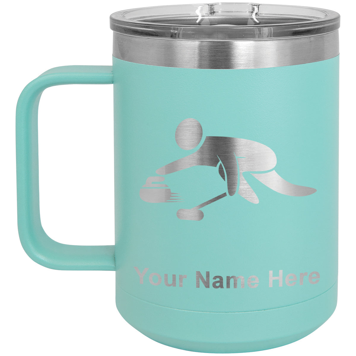 15oz Vacuum Insulated Coffee Mug, Curling Figure, Personalized Engraving Included