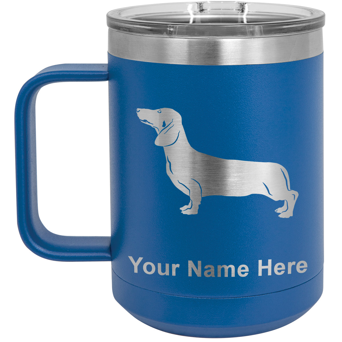 15oz Vacuum Insulated Coffee Mug, Dachshund Dog, Personalized Engraving Included