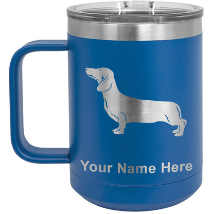 15oz Vacuum Insulated Coffee Mug, Dachshund Dog, Personalized Engraving Included