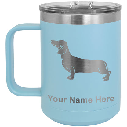 15oz Vacuum Insulated Coffee Mug, Dachshund Dog, Personalized Engraving Included