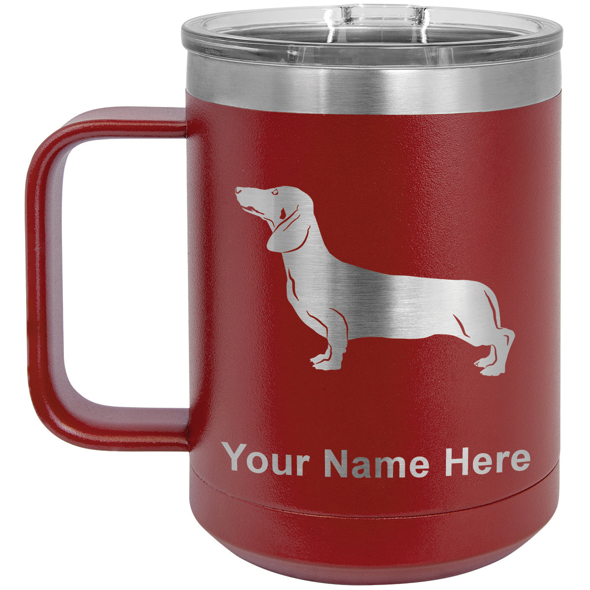 15oz Vacuum Insulated Coffee Mug, Dachshund Dog, Personalized Engraving Included