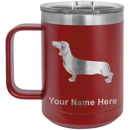 15oz Vacuum Insulated Coffee Mug, Dachshund Dog, Personalized Engraving Included