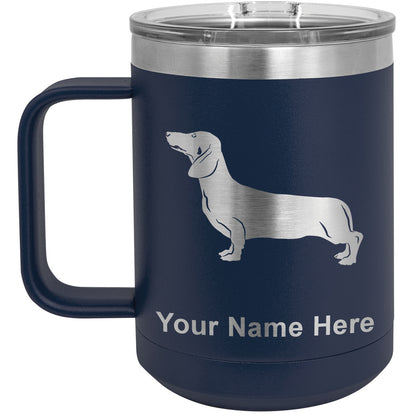 15oz Vacuum Insulated Coffee Mug, Dachshund Dog, Personalized Engraving Included