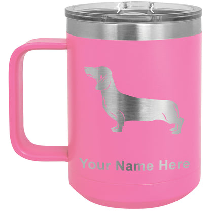 15oz Vacuum Insulated Coffee Mug, Dachshund Dog, Personalized Engraving Included