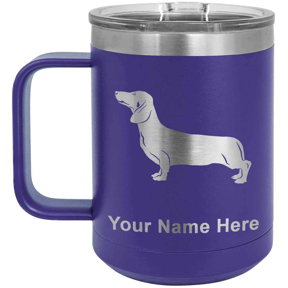 15oz Vacuum Insulated Coffee Mug, Dachshund Dog, Personalized Engraving Included