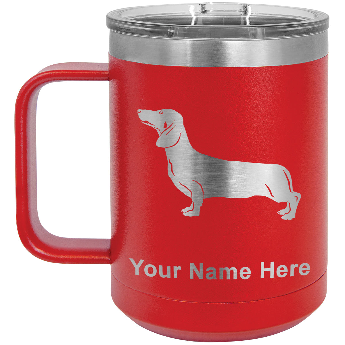 15oz Vacuum Insulated Coffee Mug, Dachshund Dog, Personalized Engraving Included