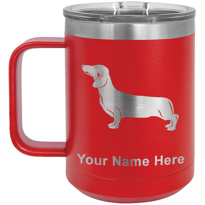 15oz Vacuum Insulated Coffee Mug, Dachshund Dog, Personalized Engraving Included