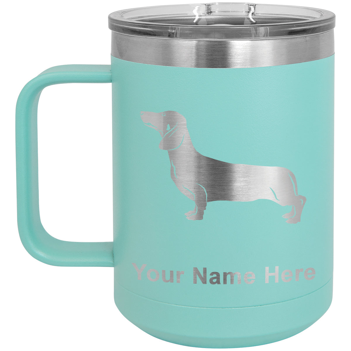 15oz Vacuum Insulated Coffee Mug, Dachshund Dog, Personalized Engraving Included