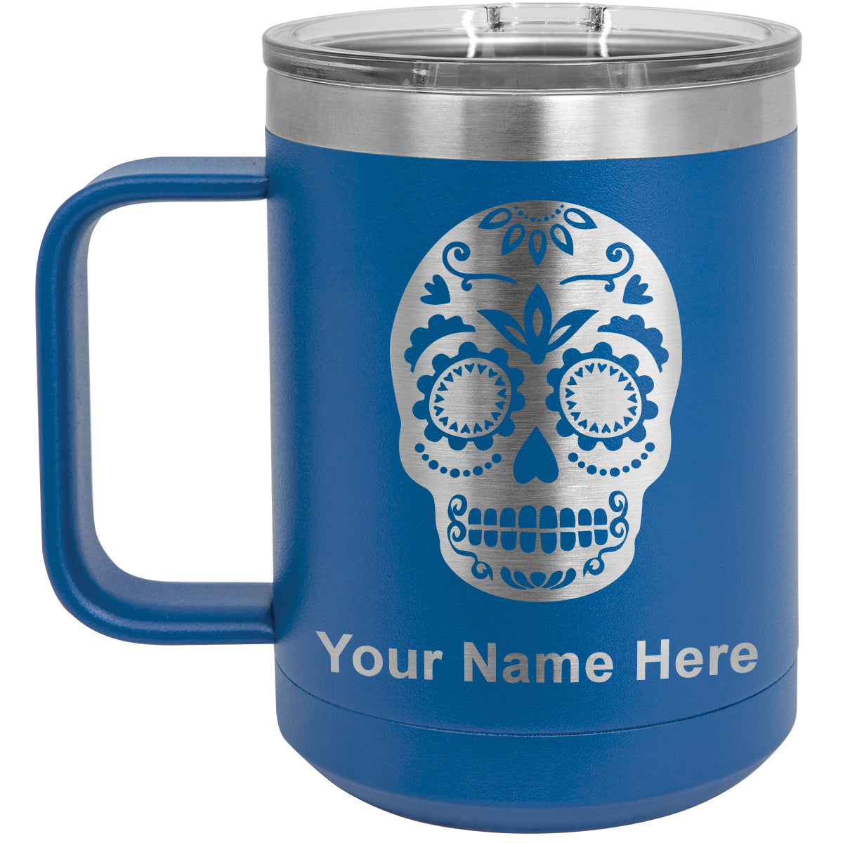 15oz Vacuum Insulated Coffee Mug, Day of the Dead, Personalized Engraving Included