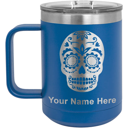 15oz Vacuum Insulated Coffee Mug, Day of the Dead, Personalized Engraving Included