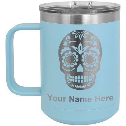 15oz Vacuum Insulated Coffee Mug, Day of the Dead, Personalized Engraving Included