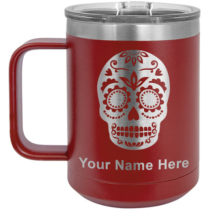 15oz Vacuum Insulated Coffee Mug, Day of the Dead, Personalized Engraving Included