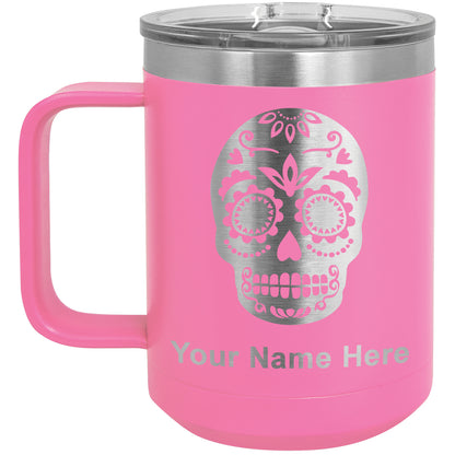 15oz Vacuum Insulated Coffee Mug, Day of the Dead, Personalized Engraving Included