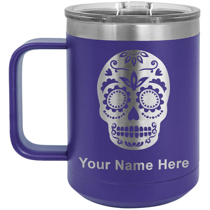 15oz Vacuum Insulated Coffee Mug, Day of the Dead, Personalized Engraving Included