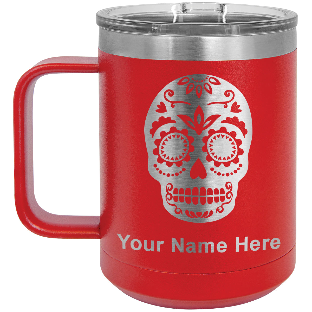 15oz Vacuum Insulated Coffee Mug, Day of the Dead, Personalized Engraving Included