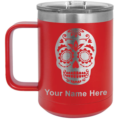 15oz Vacuum Insulated Coffee Mug, Day of the Dead, Personalized Engraving Included