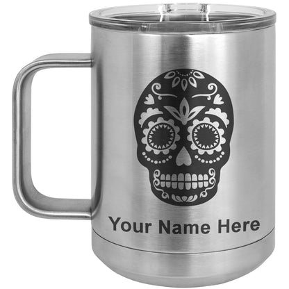 15oz Vacuum Insulated Coffee Mug, Day of the Dead, Personalized Engraving Included