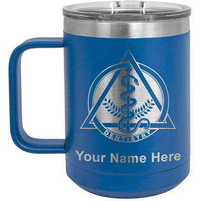 15oz Vacuum Insulated Coffee Mug, Dentist Symbol, Personalized Engraving Included