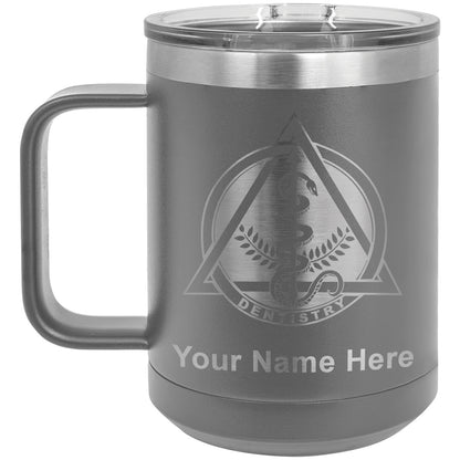 15oz Vacuum Insulated Coffee Mug, Dentist Symbol, Personalized Engraving Included