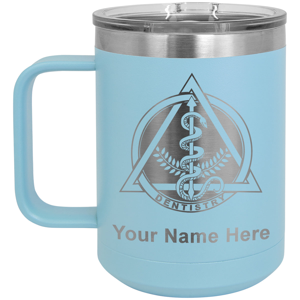15oz Vacuum Insulated Coffee Mug, Dentist Symbol, Personalized Engraving Included