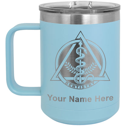15oz Vacuum Insulated Coffee Mug, Dentist Symbol, Personalized Engraving Included