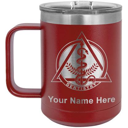 15oz Vacuum Insulated Coffee Mug, Dentist Symbol, Personalized Engraving Included