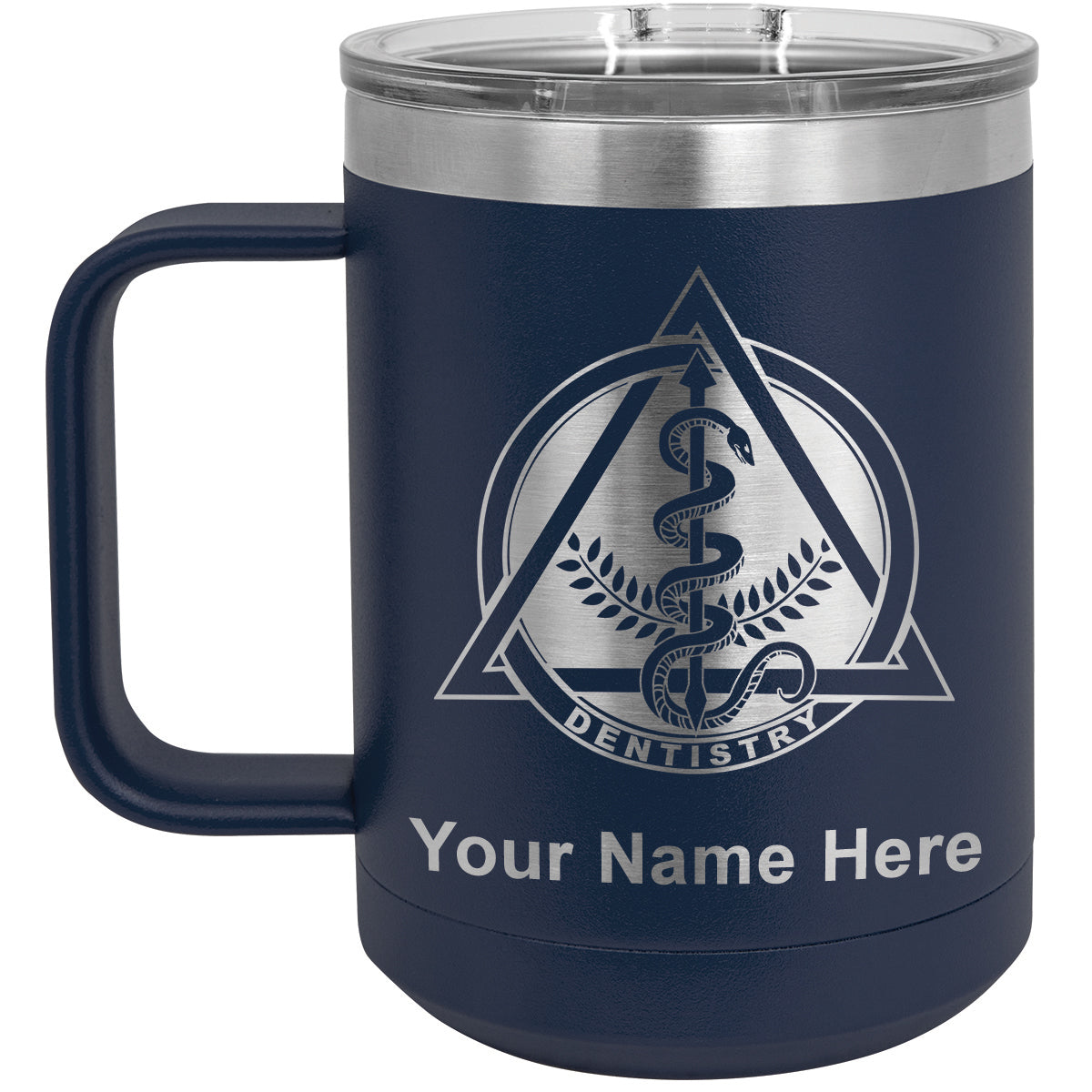 15oz Vacuum Insulated Coffee Mug, Dentist Symbol, Personalized Engraving Included