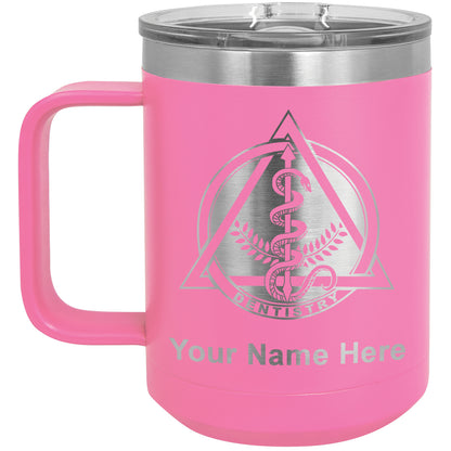 15oz Vacuum Insulated Coffee Mug, Dentist Symbol, Personalized Engraving Included