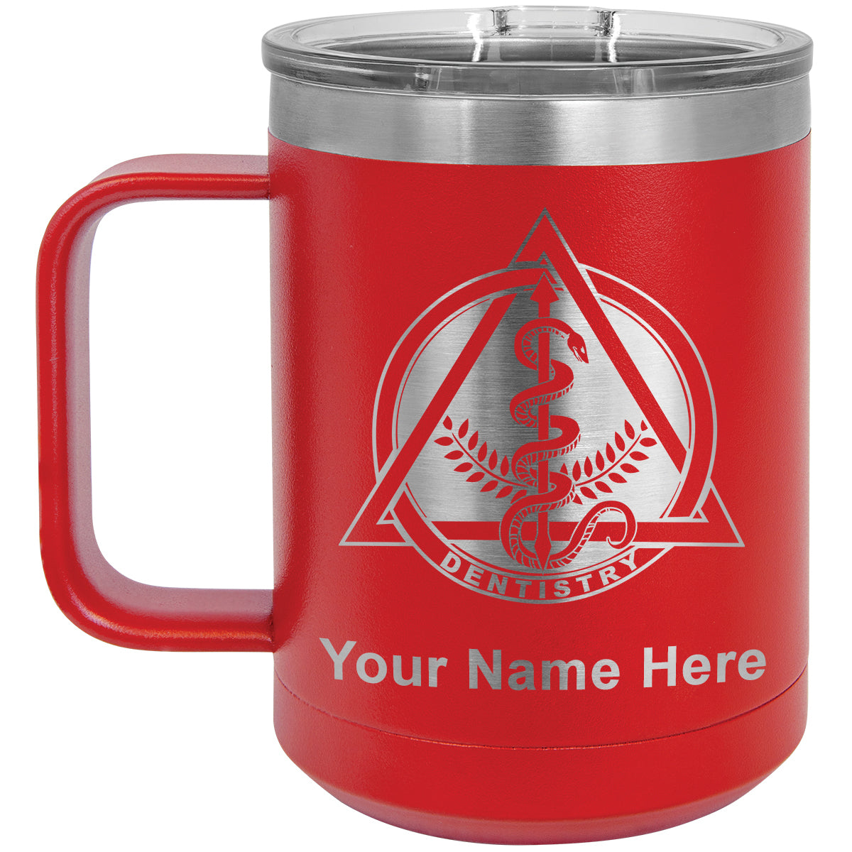 15oz Vacuum Insulated Coffee Mug, Dentist Symbol, Personalized Engraving Included