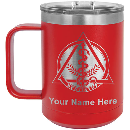 15oz Vacuum Insulated Coffee Mug, Dentist Symbol, Personalized Engraving Included