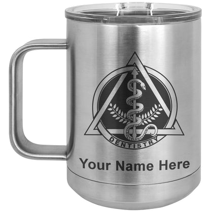 15oz Vacuum Insulated Coffee Mug, Dentist Symbol, Personalized Engraving Included