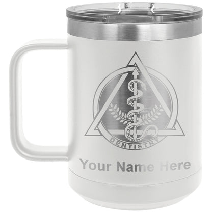 15oz Vacuum Insulated Coffee Mug, Dentist Symbol, Personalized Engraving Included