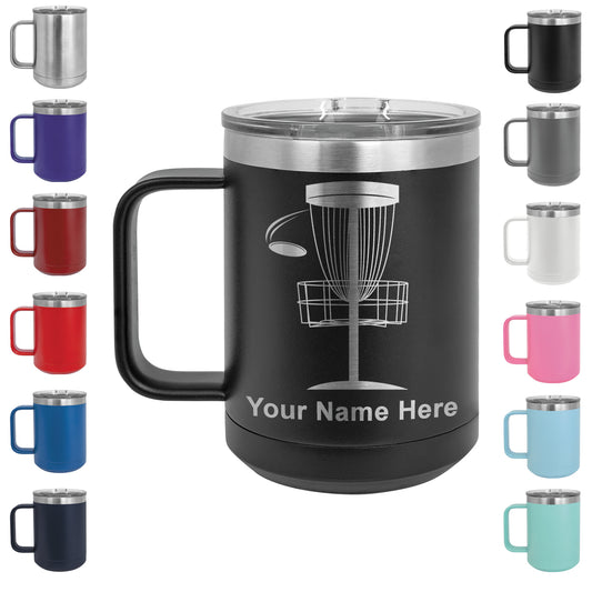 15oz Vacuum Insulated Coffee Mug, Disc Golf, Personalized Engraving Included