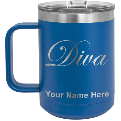 15oz Vacuum Insulated Coffee Mug, Diva, Personalized Engraving Included