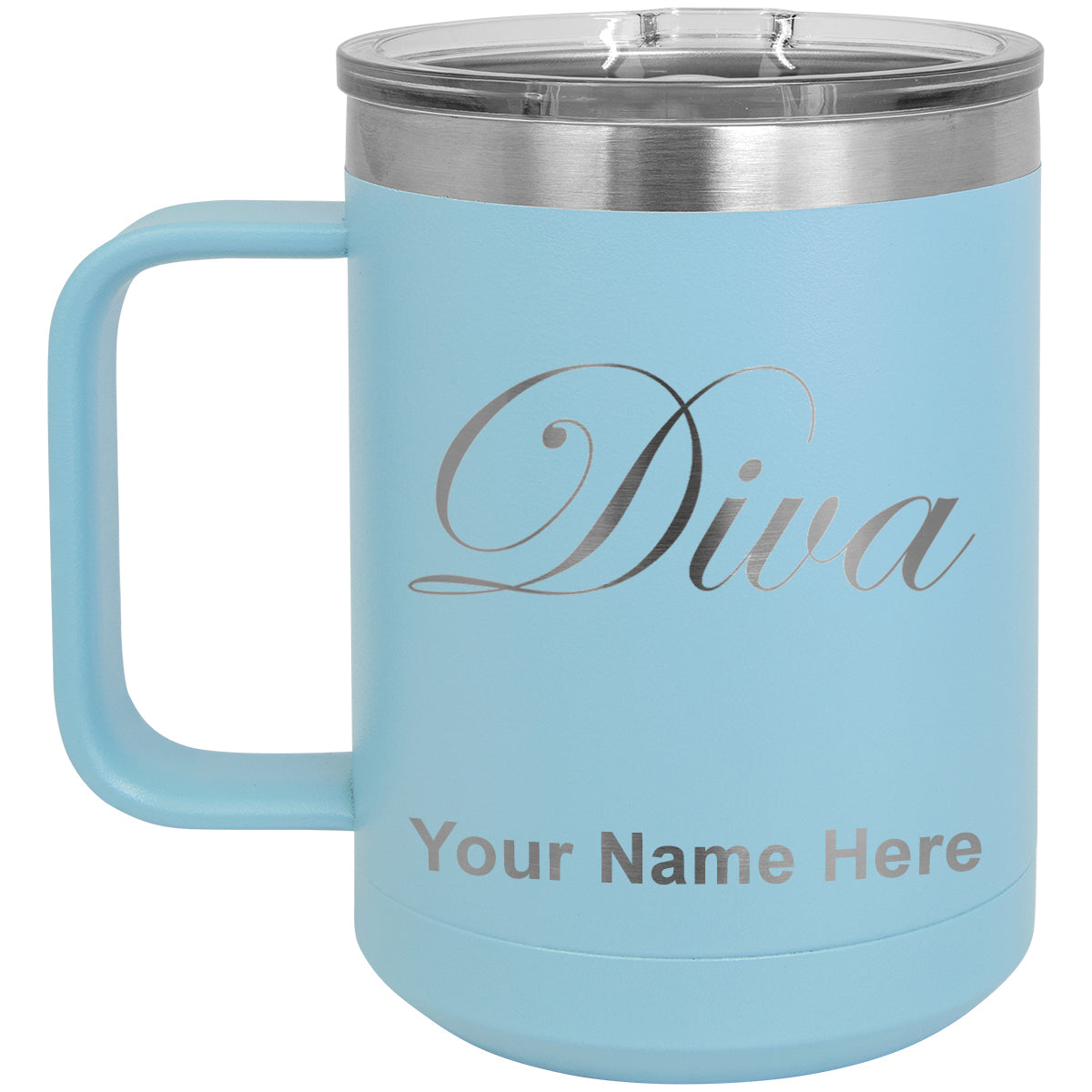 15oz Vacuum Insulated Coffee Mug, Diva, Personalized Engraving Included