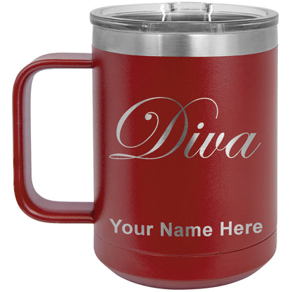 15oz Vacuum Insulated Coffee Mug, Diva, Personalized Engraving Included