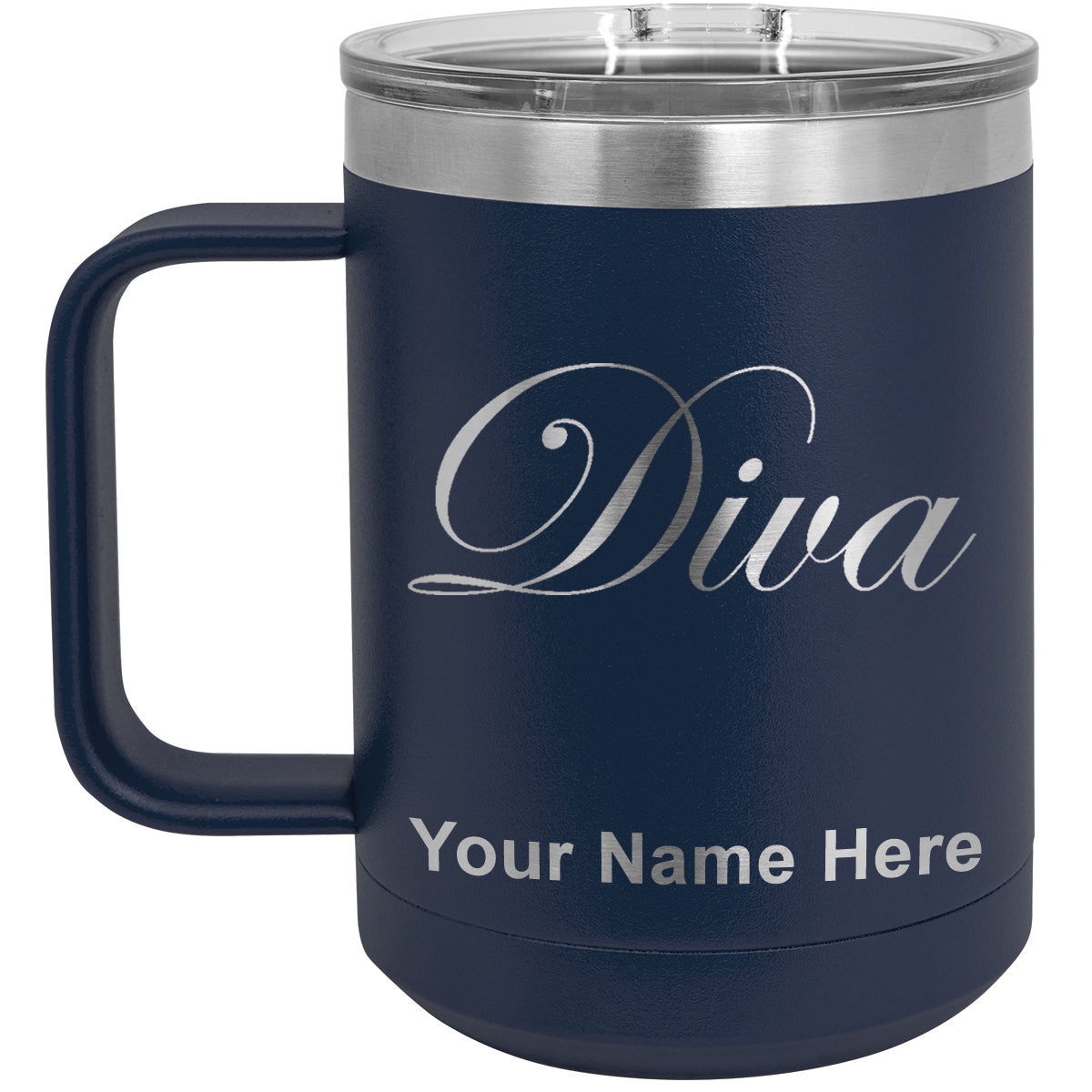 15oz Vacuum Insulated Coffee Mug, Diva, Personalized Engraving Included