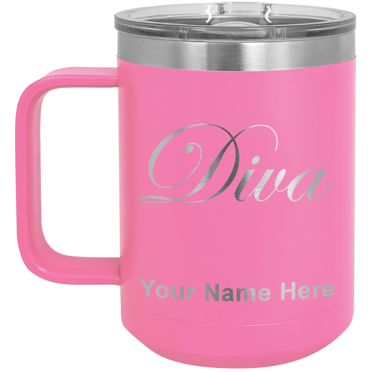 15oz Vacuum Insulated Coffee Mug, Diva, Personalized Engraving Included