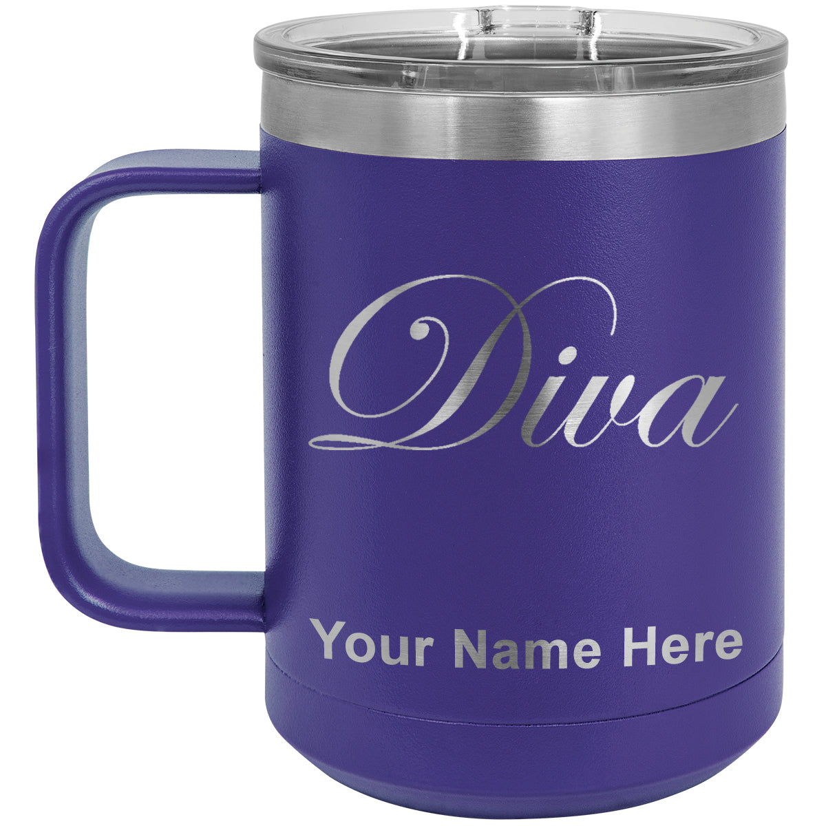 15oz Vacuum Insulated Coffee Mug, Diva, Personalized Engraving Included