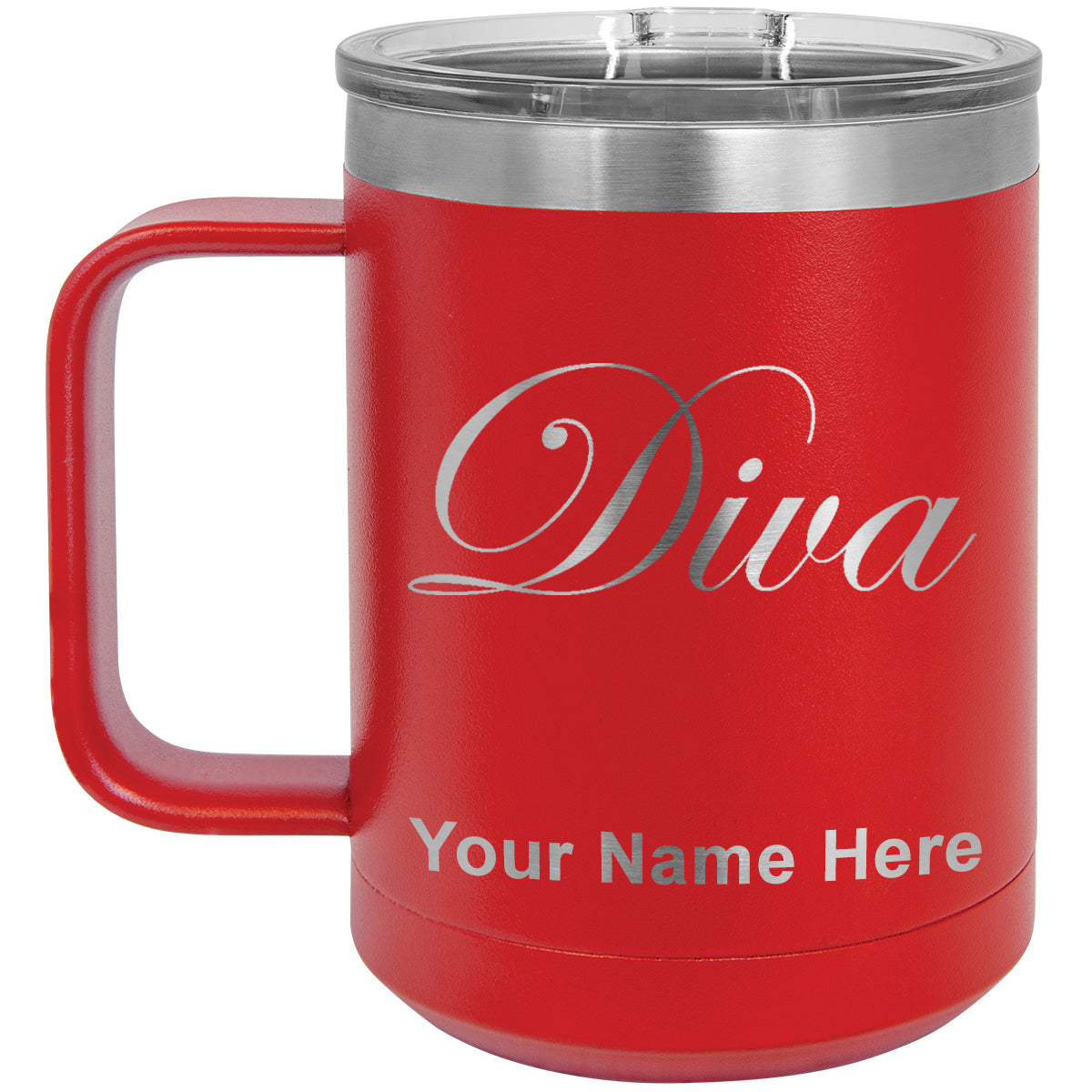 15oz Vacuum Insulated Coffee Mug, Diva, Personalized Engraving Included