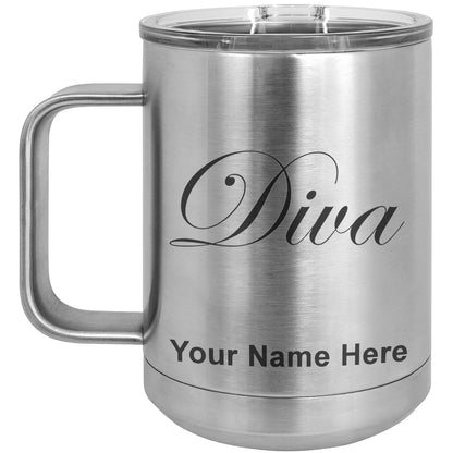 15oz Vacuum Insulated Coffee Mug, Diva, Personalized Engraving Included