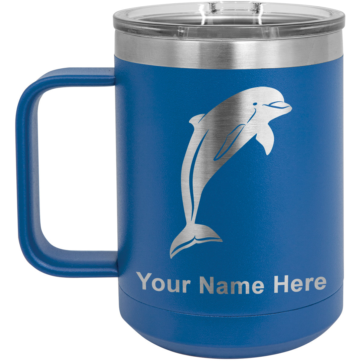 15oz Vacuum Insulated Coffee Mug, Dolphin, Personalized Engraving Included