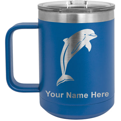 15oz Vacuum Insulated Coffee Mug, Dolphin, Personalized Engraving Included
