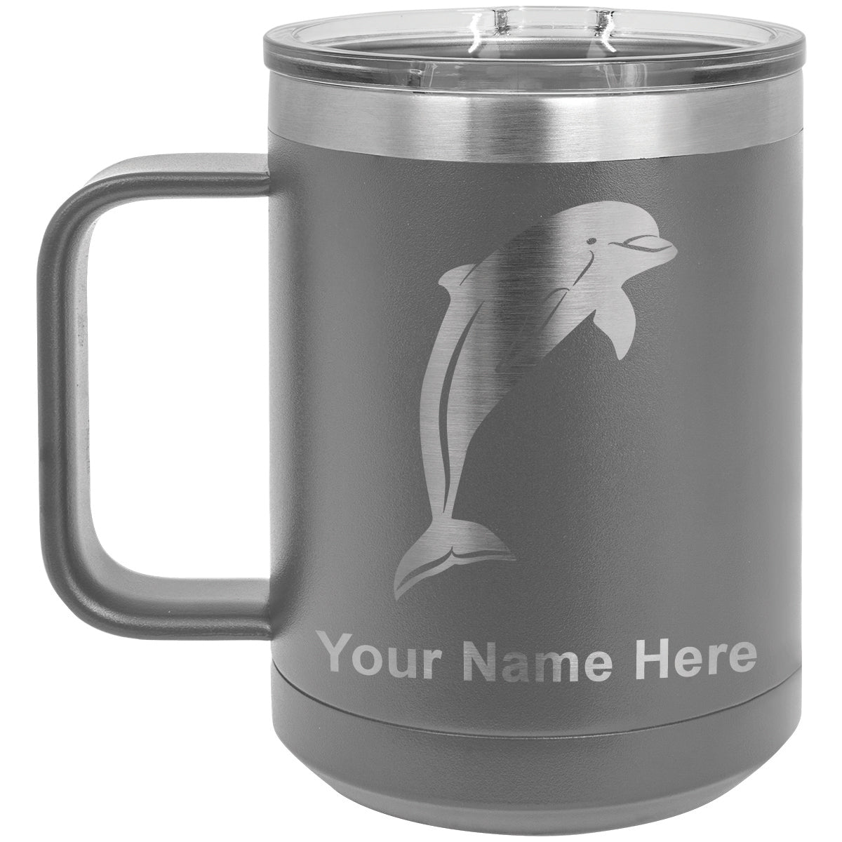 15oz Vacuum Insulated Coffee Mug, Dolphin, Personalized Engraving Included