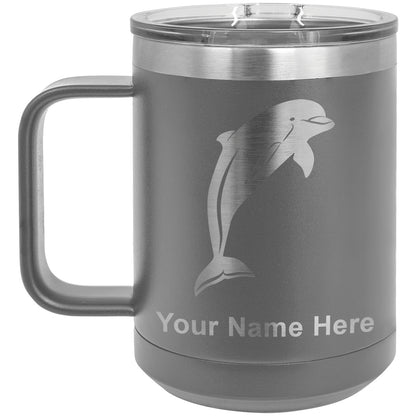 15oz Vacuum Insulated Coffee Mug, Dolphin, Personalized Engraving Included