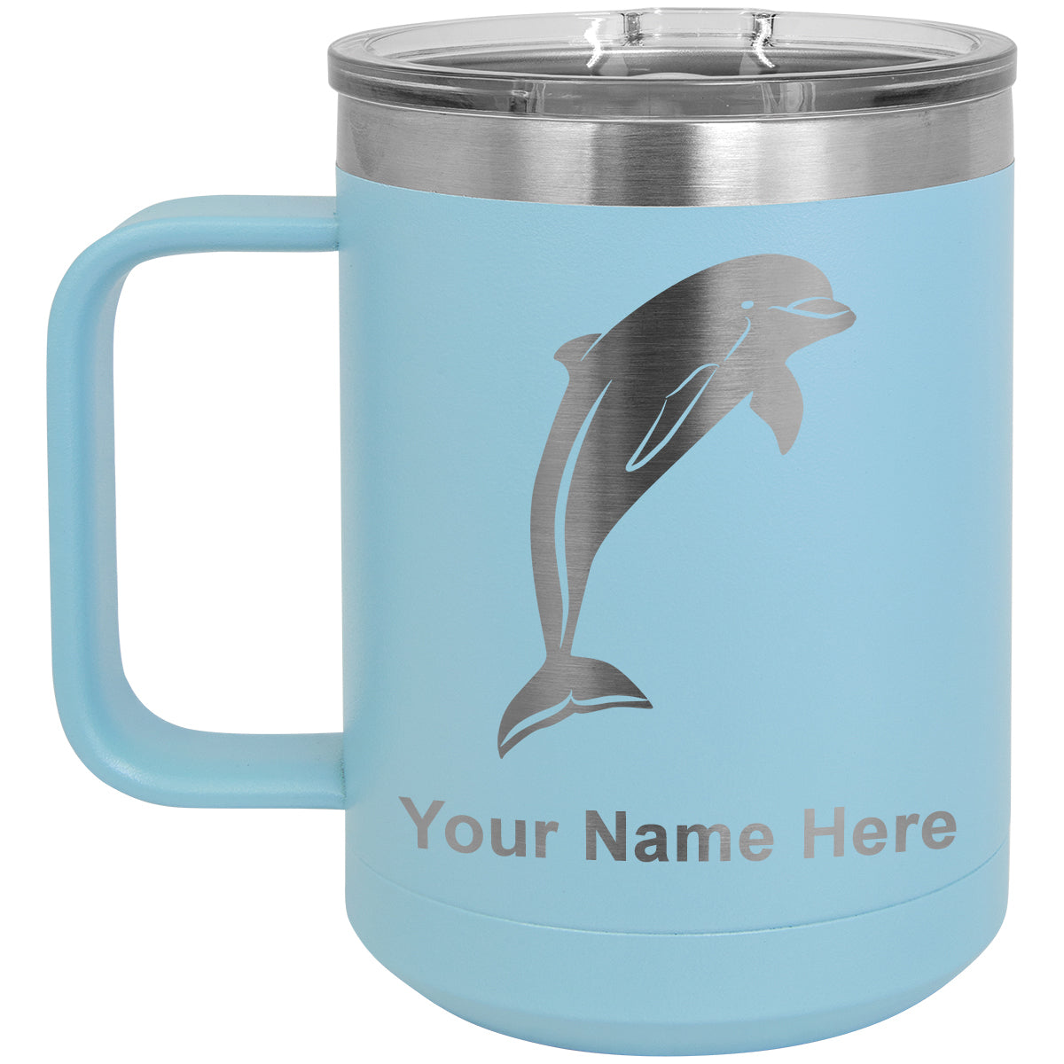 15oz Vacuum Insulated Coffee Mug, Dolphin, Personalized Engraving Included